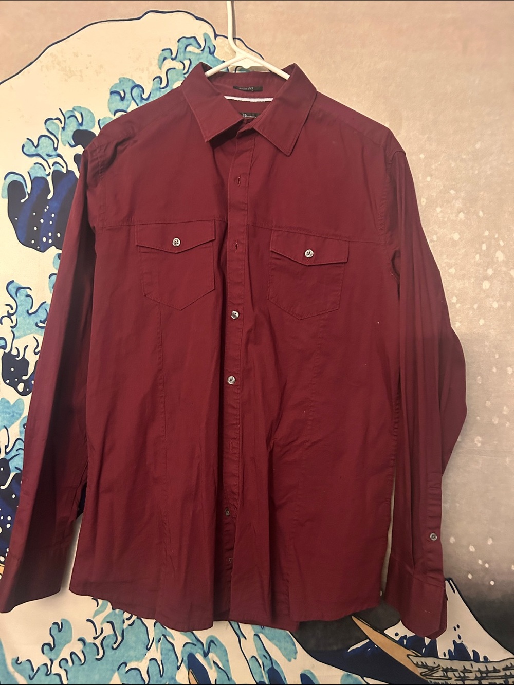 Marc Anthony Men's Burgundy Long-Sleeve Button-Down Shirt